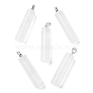 Natural Quartz Crystal Pendants, Rock Crystal Pendants, Column Charms with Platinum Plated Brass Snap on Bails, 40.8~42x10~10.5mm, Hole: 7.2x4.2mm(G-E603-02P-05)