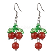 Natural Carnelian Grapes Dangle Earrings, Acrylic Cluster Earrings, Stainless Steel Color, 51x16mm(EJEW-JE05690-01)