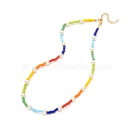 Glass Seed & Glass Pearl Beaded Necklace for Girl Women, Colorful, 15.94 inch(40.2cm)(NJEW-TA00007)