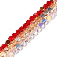 Transparent Electroplate Glass Beads Strands, AB Color, Faceted Flat Round, Mixed Color, 6x3mm, Hole: 1.2mm, about 98~100pcs/strand, 20.08''~20.87''(51~53cm)(GLAA-Q099-I01-M02)
