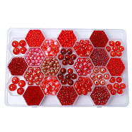 DIY 24 Style Acrylic & Resin Beads Jewelry Making Finding Kit, Round & Rice, Red, 2.2~12x1.5~11.5mm, Hole: 0.7~2.2mm(DIY-NB0012-01F)