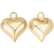 10Pcs Rack Plating Brass Pendants, Long-Lasting Plated, Cadmium Free & Lead Free, Puffed Heart Charms, Real 18K Gold Plated, 17.5x15.5x8.5mm, Hole: 2.5mm(KK-BBC0011-20)