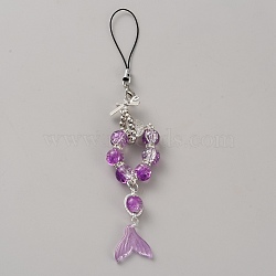Lampwork Bead Mobile Straps, with Alloy Findings, Bowknot with Round & Fishtail, Platinum, Purple, 170mm(HJEW-TAC0009-20A)