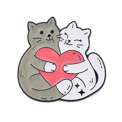 Cute Animal Hug with Heart Enamel Pins, Alloy Brooches for Backpack Clothes, Cat Shape, 29x30mm(PALLOY-D361-01EB-02)