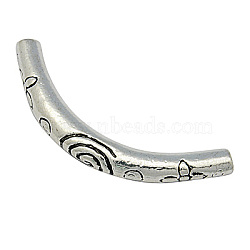 Alloy Tube Beads, Curved Tube Noodle Beads, Curved Tube with Flower, Antique Silver, 41x4.9x5.5mm, Hole: 1.3mm(X-PALLOY-Q044-AS)