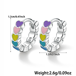 Rhodium Plated 925 Sterling Silver Hoop Earring for Women, with Heart-shaped Enamel, Platinum, 12x13mm(AW7693-5)