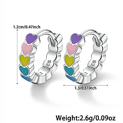 Anti-Tarnish Rhodium Plated 925 Sterling Silver Hoop Earring for Women, with Heart-shaped Enamel, Platinum, 12x13mm(AW7693-5)