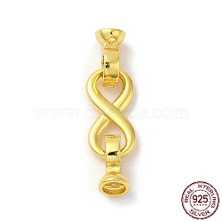 Rack Plating 925 Sterling Silver Fold Over Clasps, Infinity, with 925 Stamp, Real 18K Gold Plated, Infinity: 13.5x6.5x1.5mm, Clasp: 8x5x4mm, Pin: 0.6mm, Inner Diameter: 3mm(STER-G038-11G)