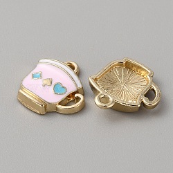 Alloy Pendant, with Enamel, Light Gold, Cup with Playing Cards Pattern Charm, Pink, 15x14x3.5mm, Hole: 1.5mm(ENAM-WH0072-01C-LG)