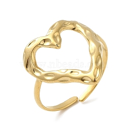304 Stainless Steel Open Cuff Rings, Hollow Heart, Golden, Inner Diameter: 18.6mm(RJEW-Q780-05G)