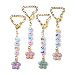 LOVE Acrylic Cup Charms, with 304 Stainless Steel Chains,  Alloy Enamel Flower Charms, Mixed Color, 87mm(HJEW-JM01837)
