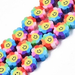 Handmade Polymer Clay Bead Strands, Flower with Smile, Colorful, 8~10x8~10x4~5mm, Hole: 1.2~1.6mm, about 38~40pcs/strand, 12.99 inch~15.94 inch(33~40.5cm)(CLAY-N006-73K)