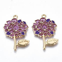 Transparent Epoxy Resin Pendants, with Eco-Friendly Alloy Findings and Enamel, Cadmium Free & Lead Free & Nickel Free, Flower, Blue Violet, 33x22x1.5mm, Hole: 1.8mm(X-ENAM-Q437-059A-NR)