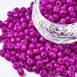 6/0 Glass Seed Beads, Baking Paint, Round Hole, Round, Magenta, 4~5x3~5mm, Hole: 1.2~1.5mm, about 4500pcs/Pound(SEED-S058-A-F449)