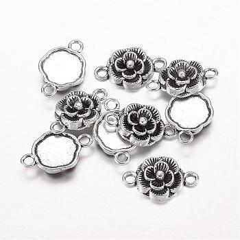 Tibetan Style Links connectors, Lead Free and Cadmium Free, Flower, Antique Silver Color, 12mm in diameter, 3.5mm thick, hole: 2mm