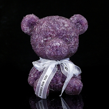 Resin Bear Display Decoration, with Natural Amethyst Chips inside Statues for Home Office Decorations, 155x130x180mm