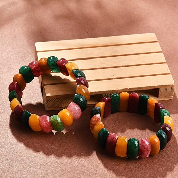 Dyed Natural Multi-Color Agate Beaded Stretch Bracelets for Women Men, Rectangle, Inner Diameter: 2-1/4 inch(5.6cm)