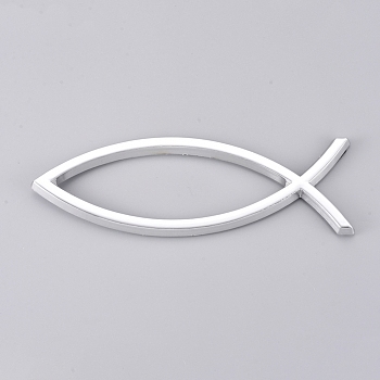 Waterproof ABS Plastic Jesus Fish Decal Sticker, 3D Car Decal Emblem Sticker, for Jesus Christian Fish Symbol, Silver, 140x46x6mm