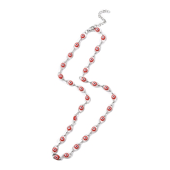 Evil Eye Plastic Link Chain Necklace, 304 Stainless Steel Jewelry for Women, Red, 17-1/2~17-5/8 inch(44.4~44.7cm)