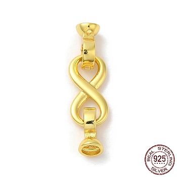 Rack Plating 925 Sterling Silver Fold Over Clasps, Infinity, with 925 Stamp, Real 18K Gold Plated, Infinity: 13.5x6.5x1.5mm, Clasp: 8x5x4mm, Pin: 0.6mm, Inner Diameter: 3mm