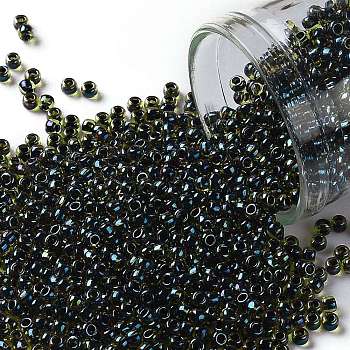 TOHO Round Seed Beads, Japanese Seed Beads, (244) Inside Color Topaz/Midnight Bl, 11/0, 2.2mm, Hole: 0.8mm, about 5555pcs/50g