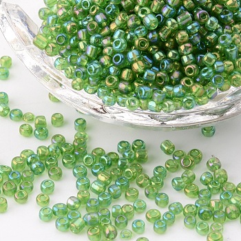 (Repacking Service Available) Round Glass Seed Beads, Transparent Colours Rainbow, Round, Dark Green, 8/0, 3mm, about 12g/bag