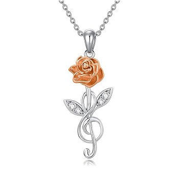 Alloy Pendant Necklace, Musical Note with Flower, Platinum, 17.72 inch(45cm)