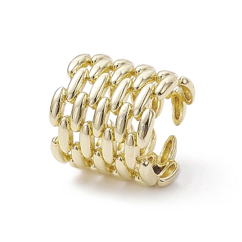 Rack Plating Brass Open Cuff Ring, Hollow Wide Band Rings, Real 18K Gold Plated, Inner Diameter: 17.6mm