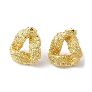Brass Stud Earrings, Twist Triangle, Real 18K Gold Plated, 14.5x15mm