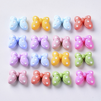 Resin Cabochons, Bowknot with Polka Dot Pattern, Mixed Color, 16x21x9mm