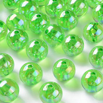 Transparent Acrylic Beads, AB Color Plated, Round, Lawn Green, 16x15mm, Hole: 2.8mm, about 220pcs/500g