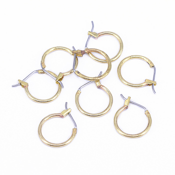 Brass Hoop Earrings, Nickel Free, Raw(Unplated), 14x1.5mm, 15 Gauge, Pin: 0.8mm