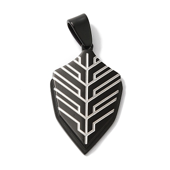 304 Stainless Steel Pendants, Shield Charm, Black, 34x20x3mm, Hole: 8x4mm