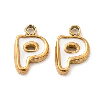 304 Stainless Steel Enamel Charms, Real 14K Gold Plated, Letter, Letter P, 8x5.5x1.3mm, Hole: 1.2mm