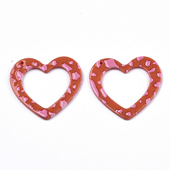 Opaque Printed Acrylic Pendants, Heart, Orange Red, 36x39x2~3mm, Hole: 1.5mm