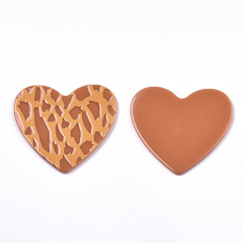 Opaque Printed Acrylic Cabochons, Heart, Chocolate, 40x44.5x2.5mm