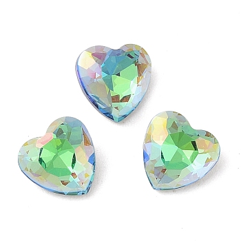 Glass Rhinestone Cabochons, Flat Back & Back Plated, Faceted, Heart, Sphinx, 8x8x4mm