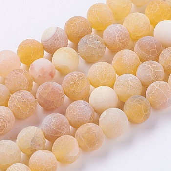 Natural Weathered Agate Beads Strands, Dyed, Frosted, Round, Orange, 8mm, Hole: 1mm, about 46pcs/strand, 15 inch