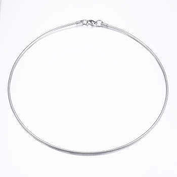 Non-Tarnish 304 Stainless Steel Snake Chain Necklaces, with Lobster Clasps, Stainless Steel Color, 17.72 inch(45cm), 2mm