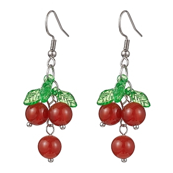 Natural Carnelian Grapes Dangle Earrings, Acrylic Cluster Earrings, Stainless Steel Color, 51x16mm