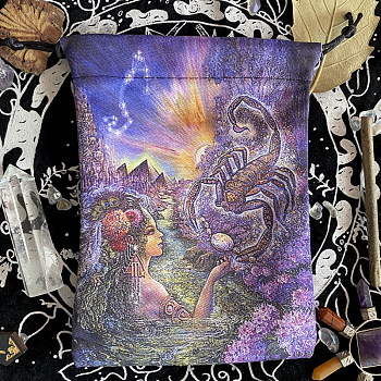 Cotton Velvet Packing Pouches, Drawstring Bags, Oil Painting Style, Rectangle with Constellation Pattern, Scorpio, 18x13cm