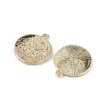Alloy Pendants, Flat Round with Tree Charm, Golden, 22x19x1.5mm, Hole: 2mm