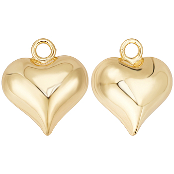 10Pcs Rack Plating Brass Pendants, Long-Lasting Plated, Cadmium Free & Lead Free, Puffed Heart Charms, Real 18K Gold Plated, 17.5x15.5x8.5mm, Hole: 2.5mm