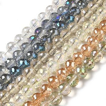 Faceted(128 Facets) Electroplated Glass Beads Strands, AB Color, Round, Mixed Color, 10x9mm, Hole: 1.6mm, about 70~71pcs/strand, 25.43''(64.6cm)