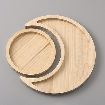 Wood Nail Polish Bottle Stroage Plate, Multi-Use Essential Oil Bottle Crystal Ornament Display Tray, Split Moon, Bisque, 139~235x139~215x16.5~17mm, 2pcs/set