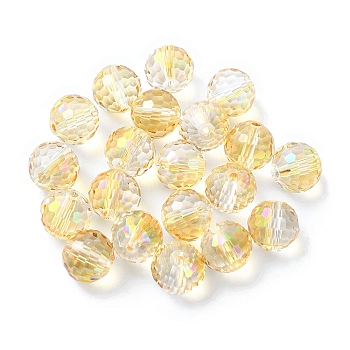 AB Color Plated Glass Beads, Faceted Round, Clear, 10x9mm, Hole: 1.5mm
