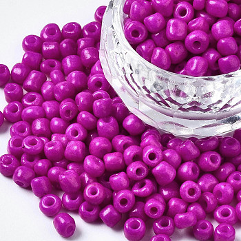 6/0 Glass Seed Beads, Baking Paint, Round Hole, Round, Magenta, 4~5x3~5mm, Hole: 1.2~1.5mm, about 4500pcs/Pound