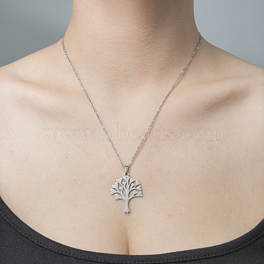 Collier avec pendentif arbre de vie en acier inoxydable anti-ternissement 201(NJEW-OY001-65)-2