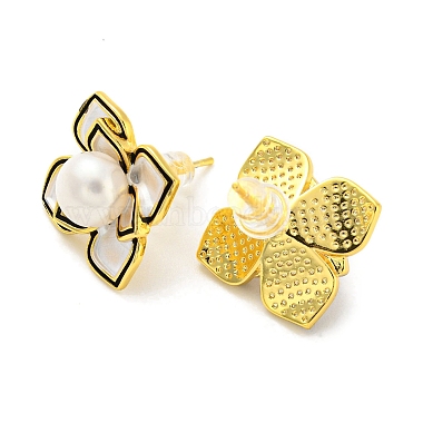 Brass Flower Stud Earrings with Natural Pearl(EJEW-Z020-04G)-2