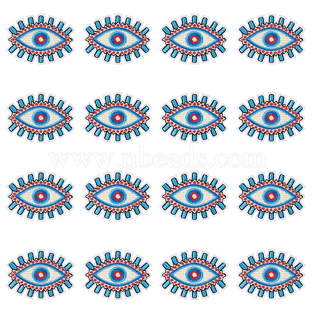  AHANDMAKER 4 Pcs Eye Beaded Patches for Clothes, Blue